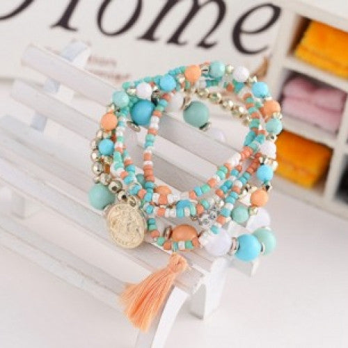 Bohemia Colorful Beads Coin Tassel Bracelet